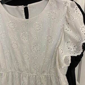 White Eyelet Floral Babydoll Dress